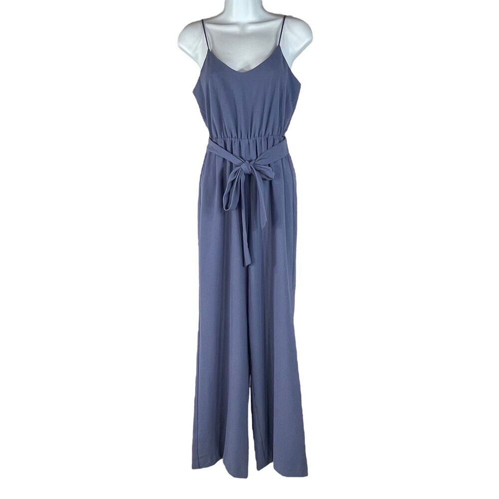 Bar III XX-Small Jumpsuit Spaghetti Strap V-Neck Elastic Waist Wide-Leg Blue New